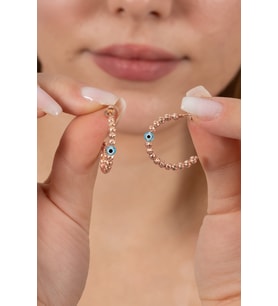 925 ayar gümüş küpe rose 22 mm nazarlı dorica halka küpe SGTL13161ROSE