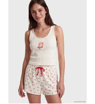 LCW DREAM Ekru Çilek Desenli Kadın Şort Pijama Altı