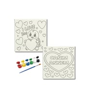 Okul Etkinliği-2'li Tuval Boyama Seti. 20x20 Cm Uv Baskı 6 Akrilik Boya 1 Fırça-model-302