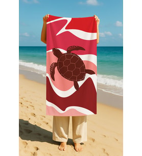 Plaj Havlusu Kaplumbağa Dijital Baskılı 70x150 Cm Plaj Havlusu - Bordo (Karışık)