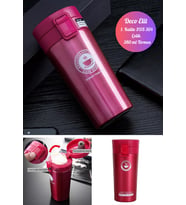 Pembe Mug Termos 12 Saate Kadar Sıcak Soğuk Tutma Filtreli Çift Katmanlı SUS 304 380ml
