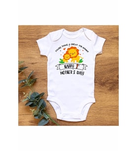 Aslanlı Anne Bebek Organik Baskılı Çıtçıtlı Body