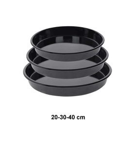 20-30-40 Cm Siyah Parlak Emaye Yuvarlak Fırın Tepsi Seti 3’lü