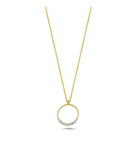 Yuvarlak Taşlı Altın Kaplama Kolye KLY19 (Gold)