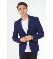 SPOSO G-221 İKİ DÜĞME TEK YIRTMAÇ PETEK DESENLİ ÖRME KUMAŞ BLAZER CEKET (Lacivert)