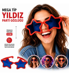 Mega Tip Yıldız Parti Gözlüğü Kırmızı Renk