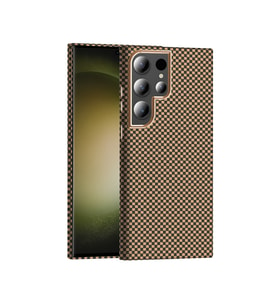 Galaxy S23 Ultra Kılıf M-safe Şarj Özellikli Karbon Fiber Görünümlü Gros Kılıf Desert Titanyum
