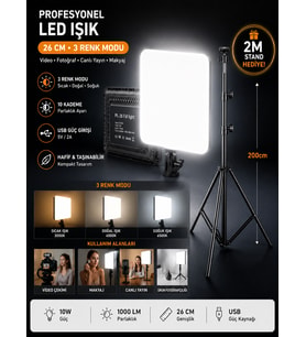 Profesyonel 26CM LED Işık 3 Renk Modlu 2 Metre Tripod Standlı Ayarlanabilir Masa Lambası Aydınlatma