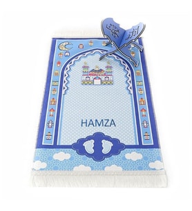 İsme Özel Çocuk Seccadesi Sahra - Mavi 45x82 cm - 110 gr  - Tesbih Hediyeli
