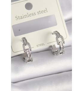 Pirinç Gümüş Renk Zirkon Taşlı Zincir Model Kadın Küpe - TJ-BKP9736