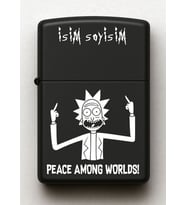 Rick and Morty Peace Among Worlds Desenli Kişiye Özel İsimli Siyah Benzinli Metal Çakmak