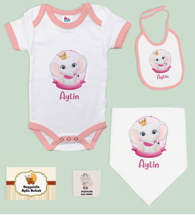 BK Kids Kişiye Özel İsimli 5 Parça Pembe Bebek Body Zıbın ve Battaniye Hediye Seti, Yeni Doğan Bebek Giyim Hediyesi-3