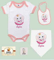 BK Kids Kişiye Özel İsimli 5 Parça Pembe Bebek Body Zıbın ve Battaniye Hediye Seti, Yeni Doğan Bebek Giyim Hediyesi-3