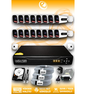 Elitcam 16 Kameralı Zebra 16 Dış Kamera Set 250 GB 5 MP Full HD Gece Görüşlü Güvenlik Kamerası Sistemi