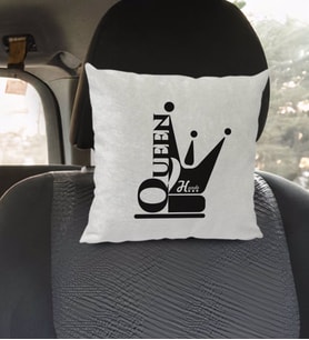 BK Gift Kişiye Özel İsimli Queen Tasarımlı Kare Araç Koltuk Yastığı-1