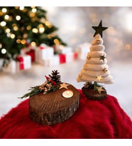 Dekoratif Peluş Çam Ağacı ve Kütük Dekoratif Tekli Tealight Mum