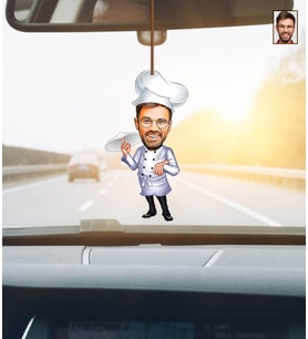 Kişiye Özel Aşçı Chef Erkek Karikatür Ahşap Araba Dikiz Ayna Süsü