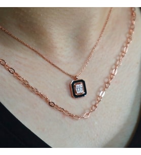 Siyah Mineli Baget Taşlı Kolyesi (Rose - Gold)
