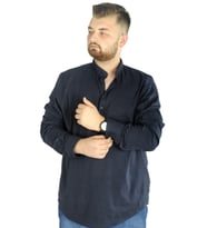 Mode XL Büyük Beden Erkek Keten Likralı UKol Hakim Yaka Gömlek 20388 Lacivert