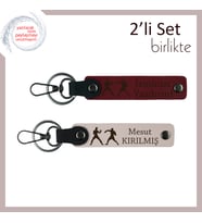 Şampiyon Sevgiliye, Ring Temalı, Kişisel İsim Yazılabilen 2’li Anahtarlık Hediye, Bordo-Pudra