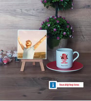 Asker Hediyesi Fotoğraflı Dekoratif Taş, Ahşap Altlıklı Türk Kahvesi Fincanı Hediye (Model 3)