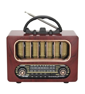 Orta Boy Retro Ahşap Tasarım Bluetooth Hoparlörlü Radyo – FM/AM Destekli, Şarjlı ve Taşınabiliri Radyo NS-6636 (5680)