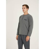 Erkek Midi Yaka Pijama Takımı Şık Tasarım (Gri)