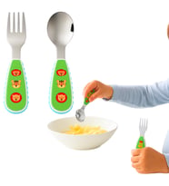 Perlotus 12 cm Çocuk Bebek Kaşık Çatal Seti Paslanmaz Çelik Hayvan Desenli