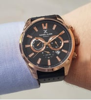 Tüm Fonksiyonları Aktif Siyah Deri Kayışlı Rose Gold Kasa Takvimli Erkek Kol Saati