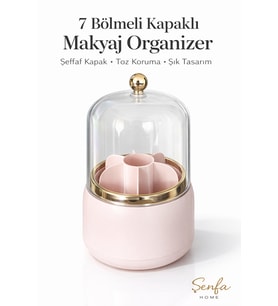 7 Bölmeli Kapaklı Makyaj Organizer - Açık Pembe, Şık ve Fonksiyonel