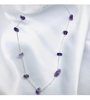 Doğal Ametist Taşı Gümüş Zincir Kolye