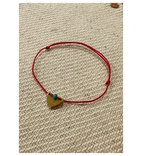 YUGU Pirinç Kalp Charm Şans Bilekliği (Kırmızı)