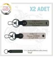 Motosiklet Maceracılarına, İsim Plaka ve 0 Rh (+) Kan Grubu Yazılı x2 Anahtarlık, Kül Gri-Pudra-Ysl (Çok Renkli)