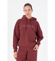 Maraton Oversize Kadın Kapüşonlu Bordo Sweatshirt