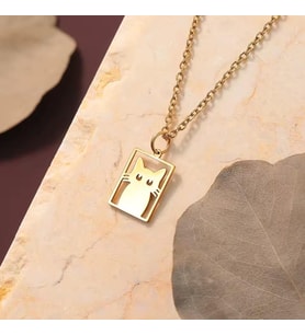 Kişiye Özel 925 Ayar Gümüş  Sevimli Kedi Kolye (Gold)