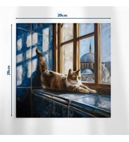 İstanbul Camisinde Kedi 20x20 cm Illustrasyon Kanvas Tablo – Zarif ve Hediyelik Tablo (Çok Renkli)