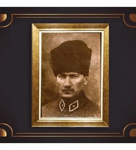 Özel Seri Paspartulu Çerçeveli Atatürk Tablo l606 (Gold)