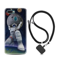 Oppo A5S A15 A16 A54 A55 A73 A74 Kılıf Boyun Askılı Silikon Astronot ve Dünya 1759
