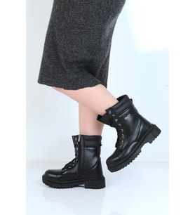 Trendyshose 7200 Nova Kürklü Kadın Düz Bot (Siyah)