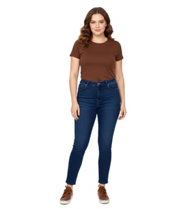 Kadın Bilek Jeans Pantolon Kemer Lastikli Düğmeli Taşlı BGL-ST05058 (Koyu Mavi)