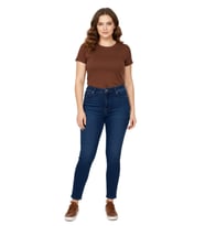 Kadın Bilek Jeans Pantolon Kemer Lastikli Düğmeli Taşlı BGL-ST05058 (Koyu Mavi)