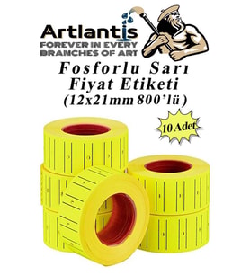Fiyat Etiketi Sarı 800'lü 10 Paket 12x21mm Fosforlu Sarı Fiyat Etiketi Mx-5500 M5500 Hg979 Motex Etiket Makinesi Yedeği