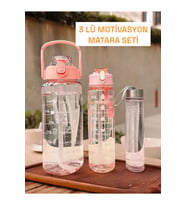 3lü Şeffaf Motivasyon Kokusuz Stickerlı Spor Suluk Matara Pipetli Taşınabilir Su Şişesi
