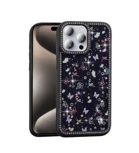 Apple iPhone 15 Pro Max Kılıf Taşlı ve Simli Tasarım Azra Kapak