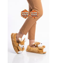 Akınalbella AkınAlbella Sıcak Tutan Tavşan Desenli Camel Unisex Ev Terliğ Panduf H025.Z.0000