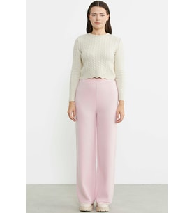 Bol Paça Lastikli Yünlü Triko Pantolon - Pembe