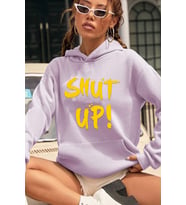 Unisex Shut Up Baskılı Sweatshirt (Lila)