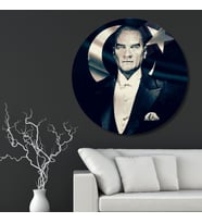 Yuvarlak Temperli Gerçek Cam Tablo Ay Yıldız ve Atatürk