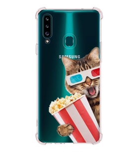 PrintiFy Samsung Galaxy A20S Uyumlu Kedi 1 Baskılı Şeffaf Köşe Korumalı Antişok Kılıf