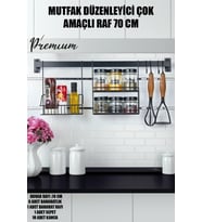 Çok Amaçlı Mutfak Düzenleyici Raf Seti, 70 cm, 6 Baharatlık, Stand, Sepet, Kancalar